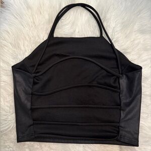 Black Open Back Strappy Crop Top